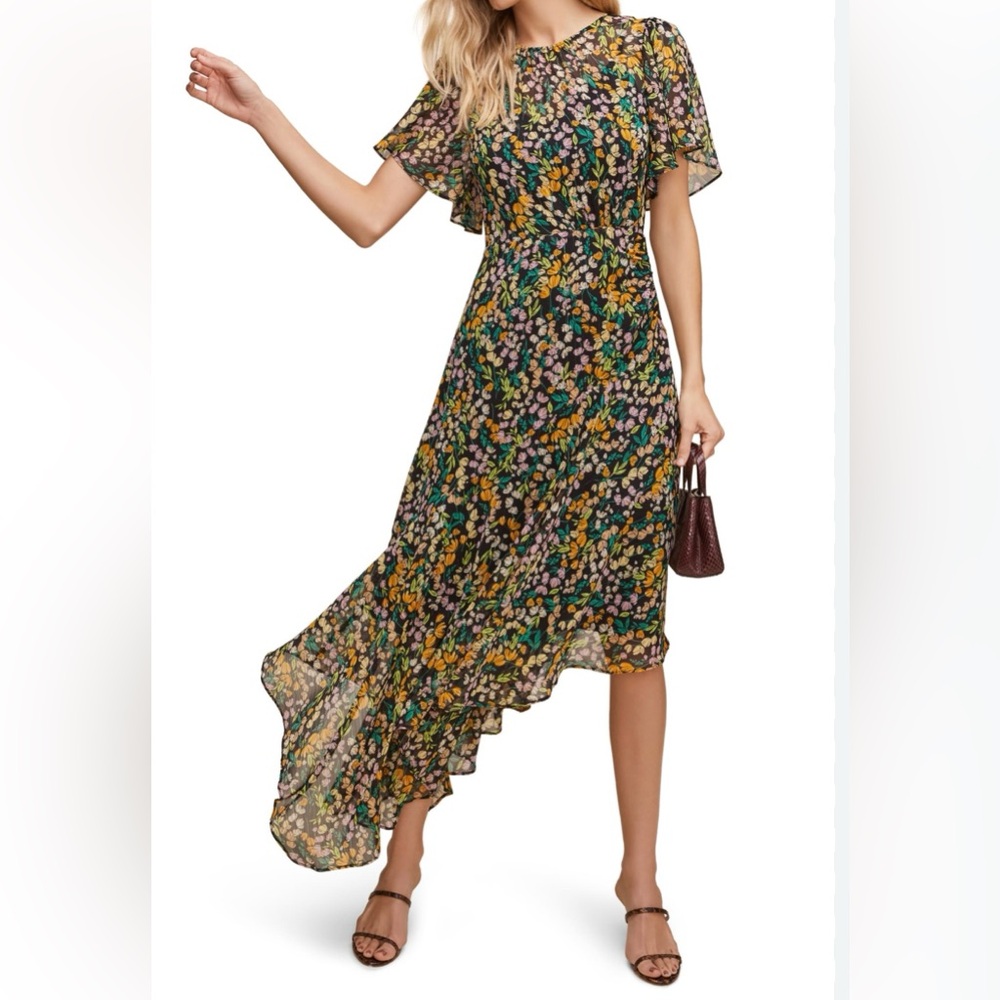 ASTR the Label Floral Midi Dress with Flutter Sleeves